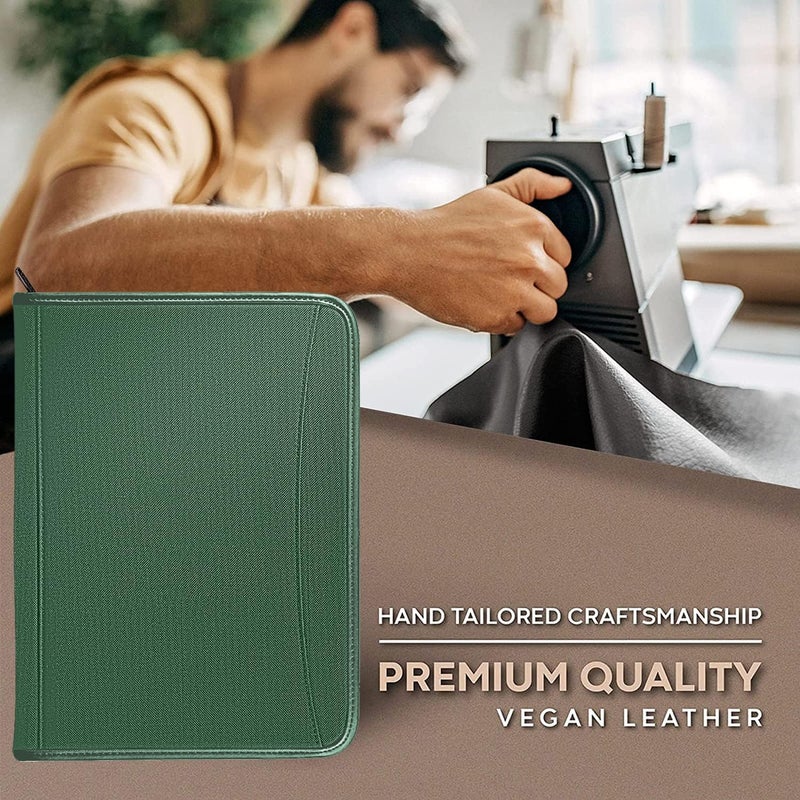 Gorbado Zippered Portfolio Organizer/ A4 Refillable Lined Writing Notepad Folder Case/Fabric-Covered Padfolio Binder with Interior Storage Pocket for Men Women.Green - Image 5